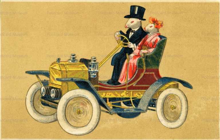 nn065-車に乗るネズミの夫婦　